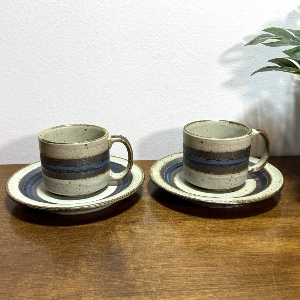 Vintage Otagiri Horizon Cup Saucer Coffee Tea Mug Stoneware Set of 2 8oz